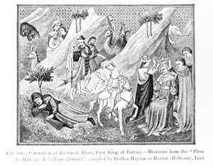 Incoronazione del Gran Khan (Kublai Khan) (1214-94) Primo Re di Tartaria, dalla Fleur des Histoires de la Terre d