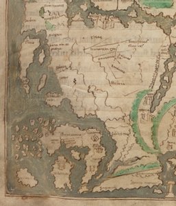 Cotton Tiberius B.V, Parte 1, f.56v La Mappa di Tiberio, Mappa Mundi, dettaglio dell