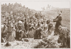 Covenanter che pregano sulle rive del Whitadder, illustrazione da The History of Protestantism di James Aitken Wylie, pub. 1878