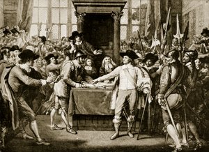 Cromwell scioglie il Lungo Parlamento, 1653, illustrazione da Hutchinsons Story of the British Nation