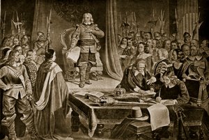 Cromwell rifiuta la corona, illustrazione da Hutchinsons Story of the British Nation da English School