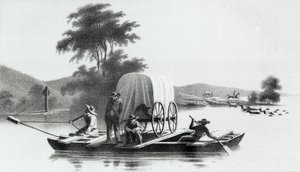 Attraversamento della foce del Platte a Deer Creek, da Esplorazione e rilevamento della valle del Grande Lago Salato dello Utah di Howard Stansbury, pubblicato nel 1852