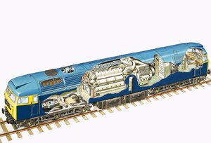 Disegno in sezione di una locomotiva diesel-elettrica britannica Raul Classe 47 Brush 2,750 bhp