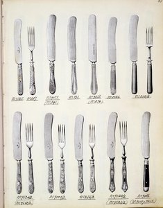 Progetti di posate, da un catalogo commerciale di beni domestici e accessori, c.1890-1910 da English School