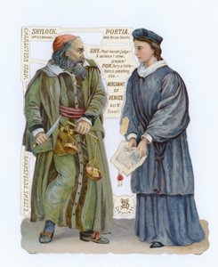 Ritaglio di Shylock e Portia da Il mercante di Venezia da English School
