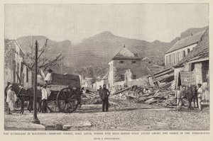 Danni su Rempart Street, Port Louis, causati dal Ciclone di Mauritius del 1892 da English School