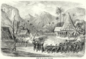 Danza dei guerrieri fijiani (incisione) da English School