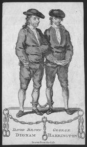 David Brown Dignam e George Barrington, illustrazione dal London Magazine, maggio 1777 da English School