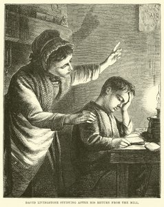 David Livingstone che studia dopo il ritorno dal mulino da English School