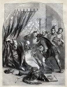 Morte del cardinale Beaton, 29 maggio 1546 - Cardinale David Beaton, arcivescovo di St. Andrews, assassinato durante la Riforma scozzese - incisione da 