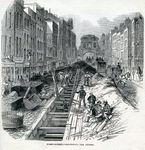 Approfondimento della fogna di Fleet Street, Londra, 1845 da English School