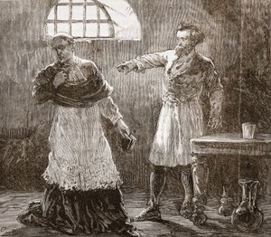 Denis che rimprovera il vescovo di Meaux, illustrazione da La storia del protestantesimo di James Aitken Wylie (1808-1890), pub. 1878 da English School