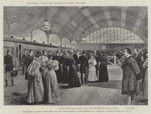 Partenza della regina Guglielmina e della regina reggente dei Paesi Bassi, scena alla stazione Victoria il 9 maggio da English School