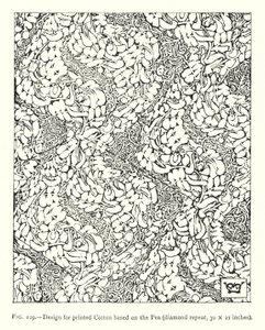Design per cotone stampato basato sul pisello, ripetizione a diamante, 30 × 21 pollici (incisione) da English School