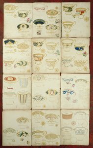Progetti per tazze da tè prodotte alla Daniel Factory, Staffordshire, c.1845 da English School