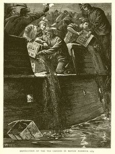 Distruzione del carico di tè nel porto di Boston, 1773 da English School