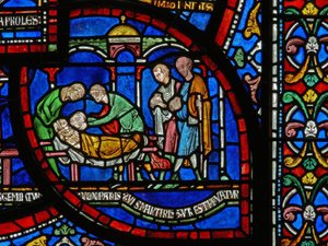 Dettaglio dalla Finestra dei Miracoli raffigurante la storia di Jordan Fitzeisulf da English School