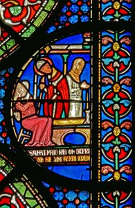 Dettaglio dalla Finestra dei Miracoli raffigurante la guarigione delle figlie di Godbold di Boxley da English School