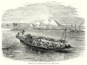 Dhow o barca commerciale sul Nilo (incisione) da English School