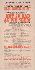 Manifesto di Dickens: Not So Bad As We Seem al Lecture Hall, Derby, programma per il 25 agosto 1852