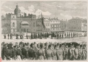 Distribuzione delle medaglie della Crimea da parte di Sua Maestà ai Horse Guards da English School