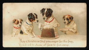 Cani che servono un budino di Natale, biglietto di auguri da English School