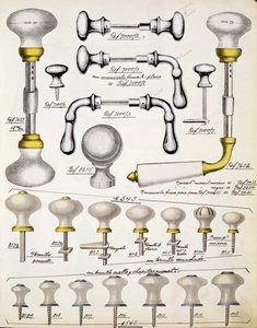 Maniglie delle porte, da un catalogo commerciale di beni domestici e accessori, c.1890-1910 da English School