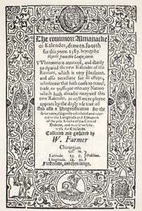 Doppio almanacco (comune e nuovo) e prognostica per Dublino per il 1587, di W. Farmer, stampata da Watkins e Roberts, 1587 da English School