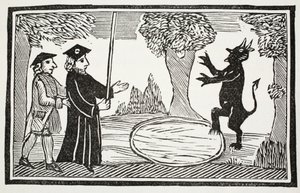 Il Dott. Faustus evoca il Diavolo, illustrazione da Chap-books of the Eighteenth Century di John Ashton, pub. 1882