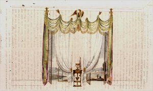 Tenda per finestra del salotto e tavolo da lavoro, tavola 104 da Repository of Arts di Ackermann, pubblicato dal 1809 al 1828