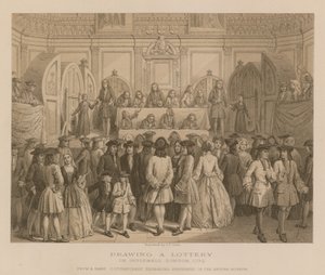 Estrazione di una lotteria a Guidhall, Londra, 1739 da English School