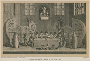Estrazione della lotteria di stato a Guildhall, 1763 da English School