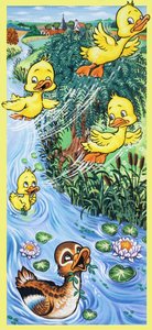 Anatra e anatroccoli in volo