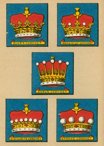 Corona del duca. Corona del marchese. Corona del conte. Corona del visconte. Corona del barone da English School