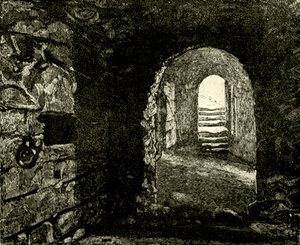 Prigioni nel castello sotto la stanza della Regina Maria. Illustrazione da Cassells Old and New Edinburgh di James Grant, c.1900
