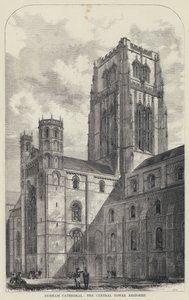 Cattedrale di Durham, la torre centrale restaurata (incisione) da English School