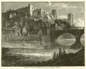 Durham, la cattedrale del castello e il ponte di Ralph Flambard (incisione) da English School