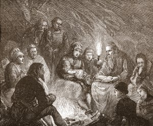 Protestanti olandesi in nascondiglio, illustrazione da La storia del protestantesimo di James Aitken Wylie, pub. 1878 da English School