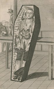 Conte Ferrers nella sua bara alla Surgeons Hall da English School