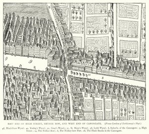 Estremità orientale di High Street, Nether Bow, e estremità occidentale di Canongate (incisione)