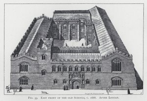 Facciata est delle vecchie scuole, c 1688, dopo Loggan da English School