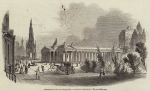 Edimburgo, Royal Institution e Scott Monument (incisione) da English School
