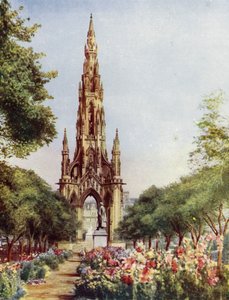 Edimburgo, Monumento a Sir Walter Scott (litografia a colori) da English School