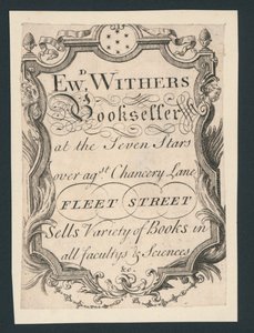 Edward Withers, libraio, Chancery Lane, Fleet Street, biglietto da visita da English School