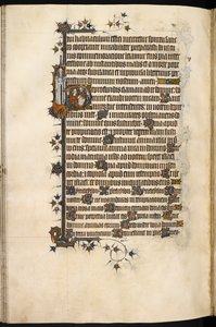 Egerton MS 3277, f.131v, Signora Bohun in preghiera, con leone e castello marginali, dal 