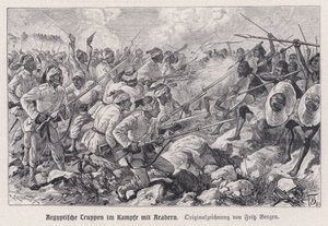 Truppe egiziane che combattono i guerrieri mahdisti (incisione)