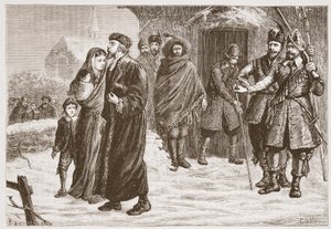 Espulsione di un pastore protestante ungherese in inverno, illustrazione da The History of Protestantism di James Aitken Wylie, pub. 1878 da English School