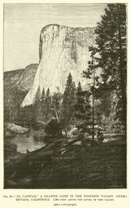 El Capitan, una scogliera di granito nella Valle di Yosemite, Sierra Nevada, California, 3.300 piedi sopra il livello della valle