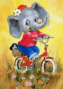 Elefante su una bicicletta da English School