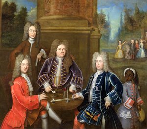 Elihu Yale il secondo Duca di Devonshire, Lord James Cavendish, Mr Tunstal e un paggio, c.1708